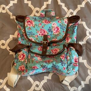 Floral Backpack with Brown Accents